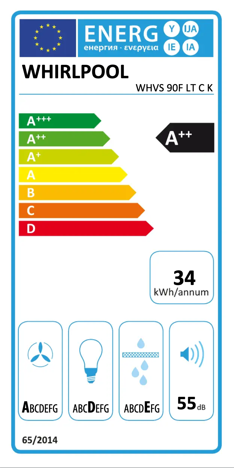 Page 1 de la notice Label énergétique Whirlpool WHVS 90F LT C K