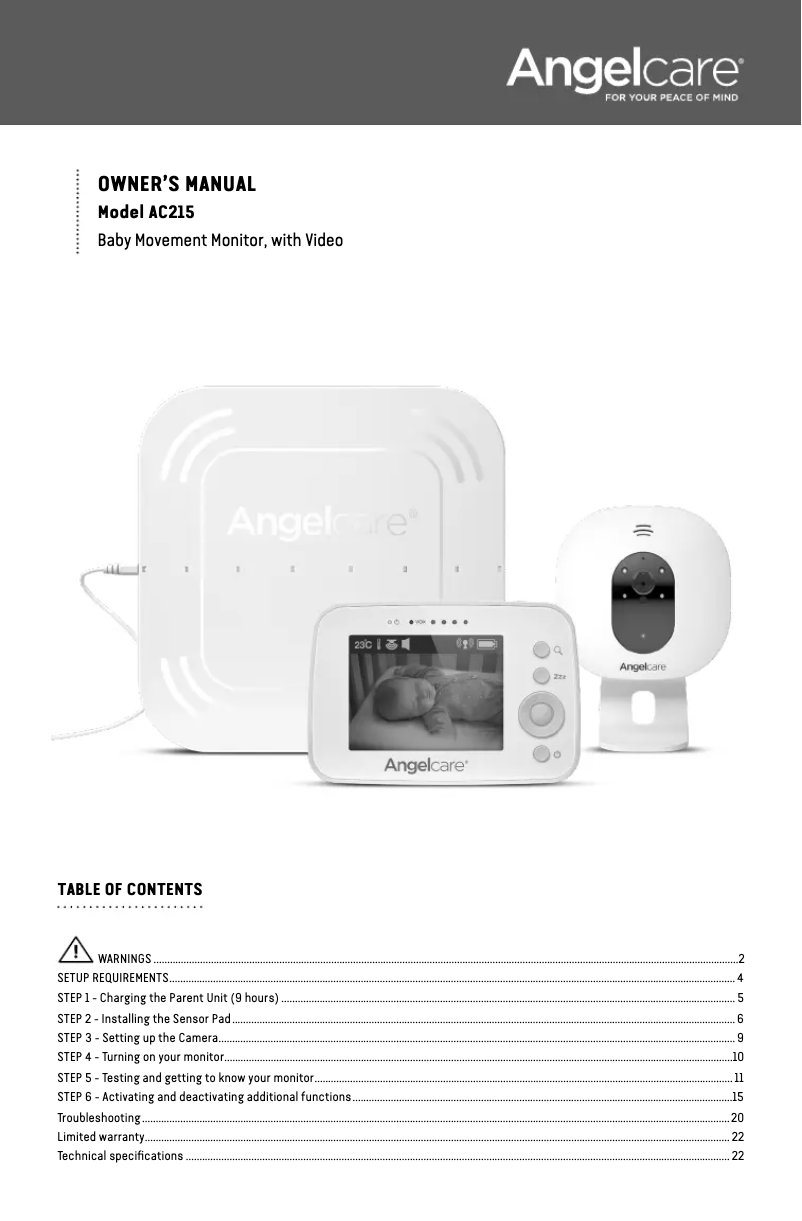 Page 1 de la notice Manuel utilisateur Angelcare AC215