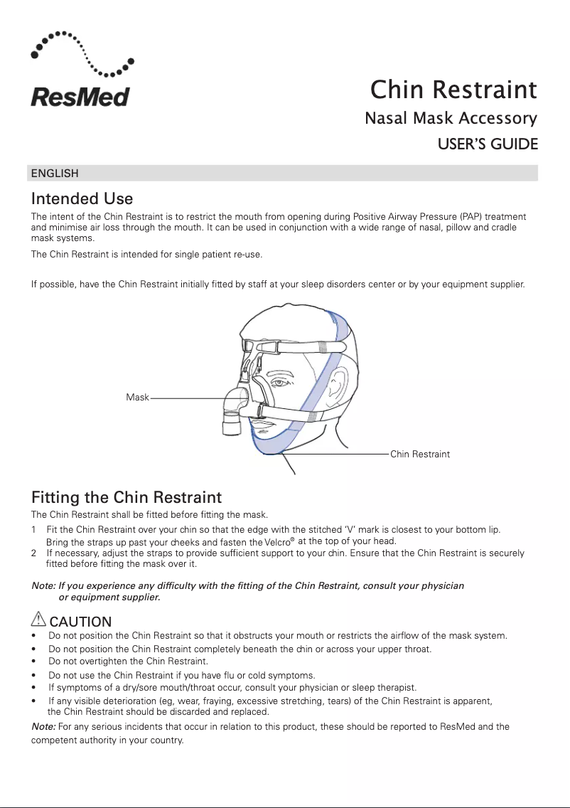 Página 1 del manual Manual de usuario ResMed Chin Restraint
