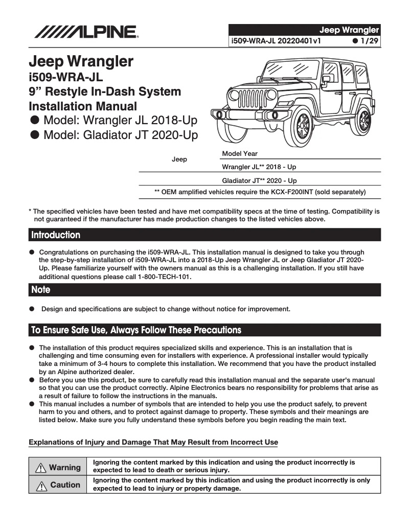 Page 1 de la notice Mode d'emploi Alpine Restyle i509-WRA-JL