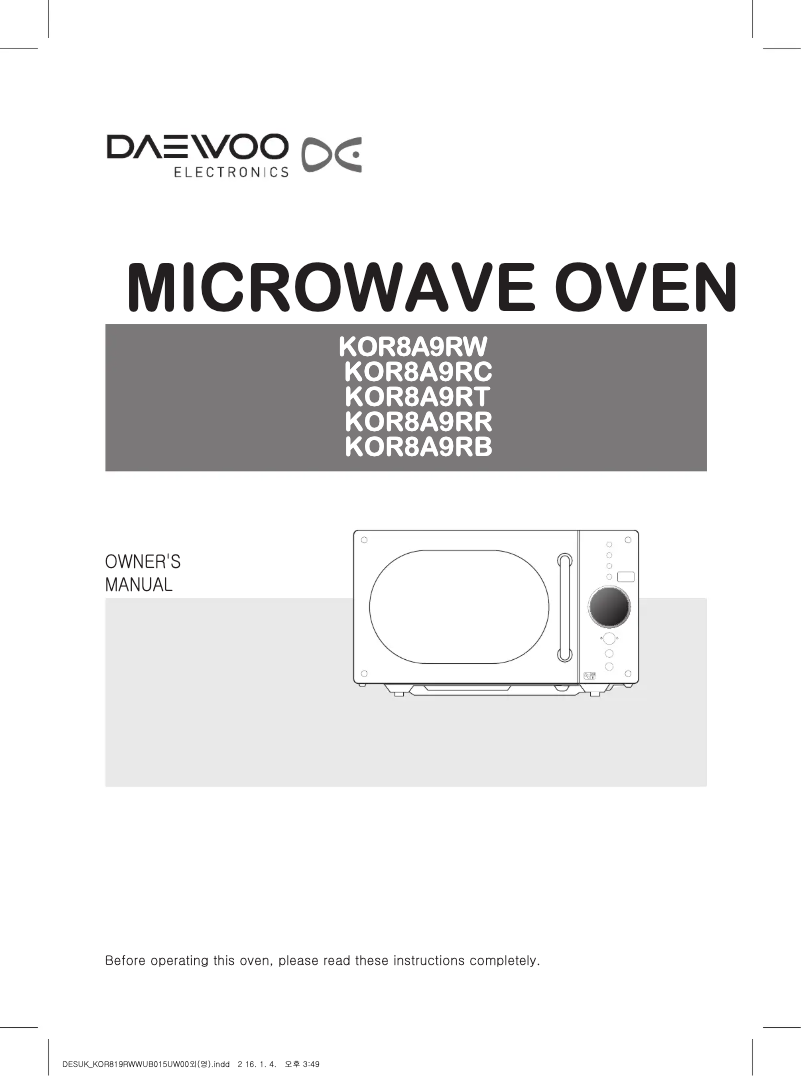 Page 1 de la notice Manuel utilisateur Daewoo KOR8A9RB