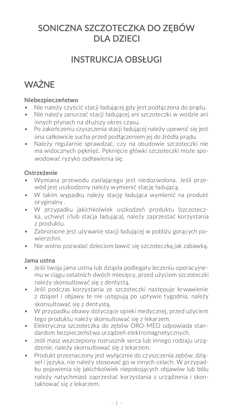 Page 1 de la notice Manuel utilisateur Oromed Sonic boy