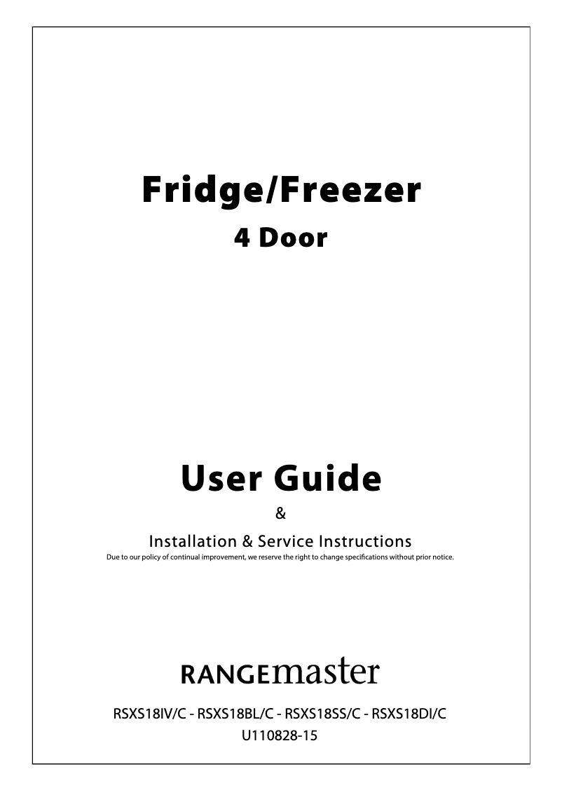 Page 1 of the manual User Manual Rangemaster RSXS18BL/C
