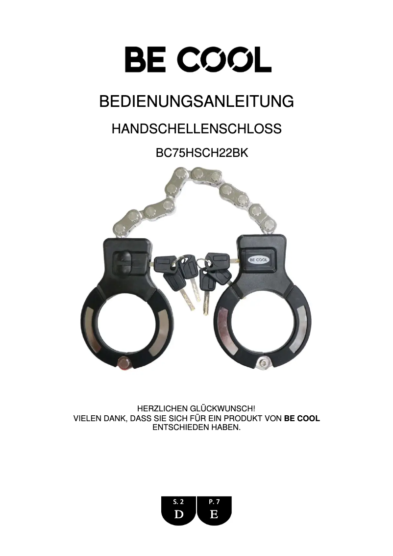 Page 1 de la notice Manuel utilisateur Be Cool BC75HSCH22BK