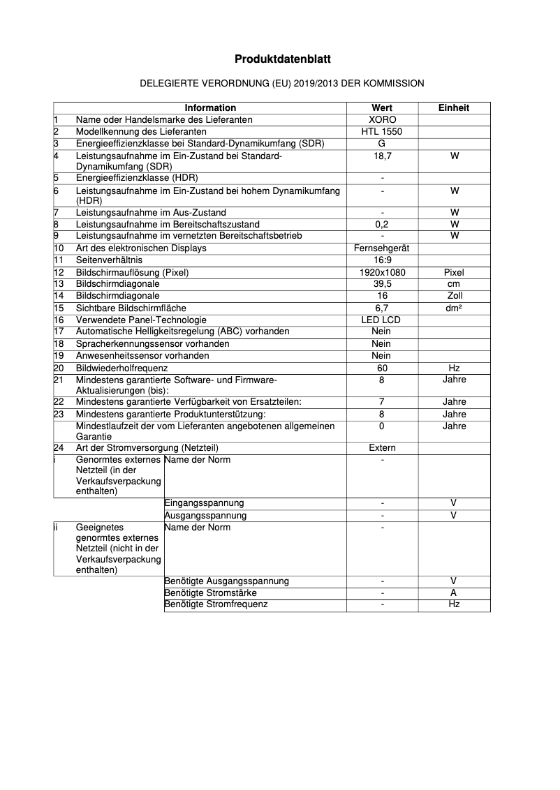 Page 1 de la notice Manuel utilisateur Xoro HTL 1550 KIT