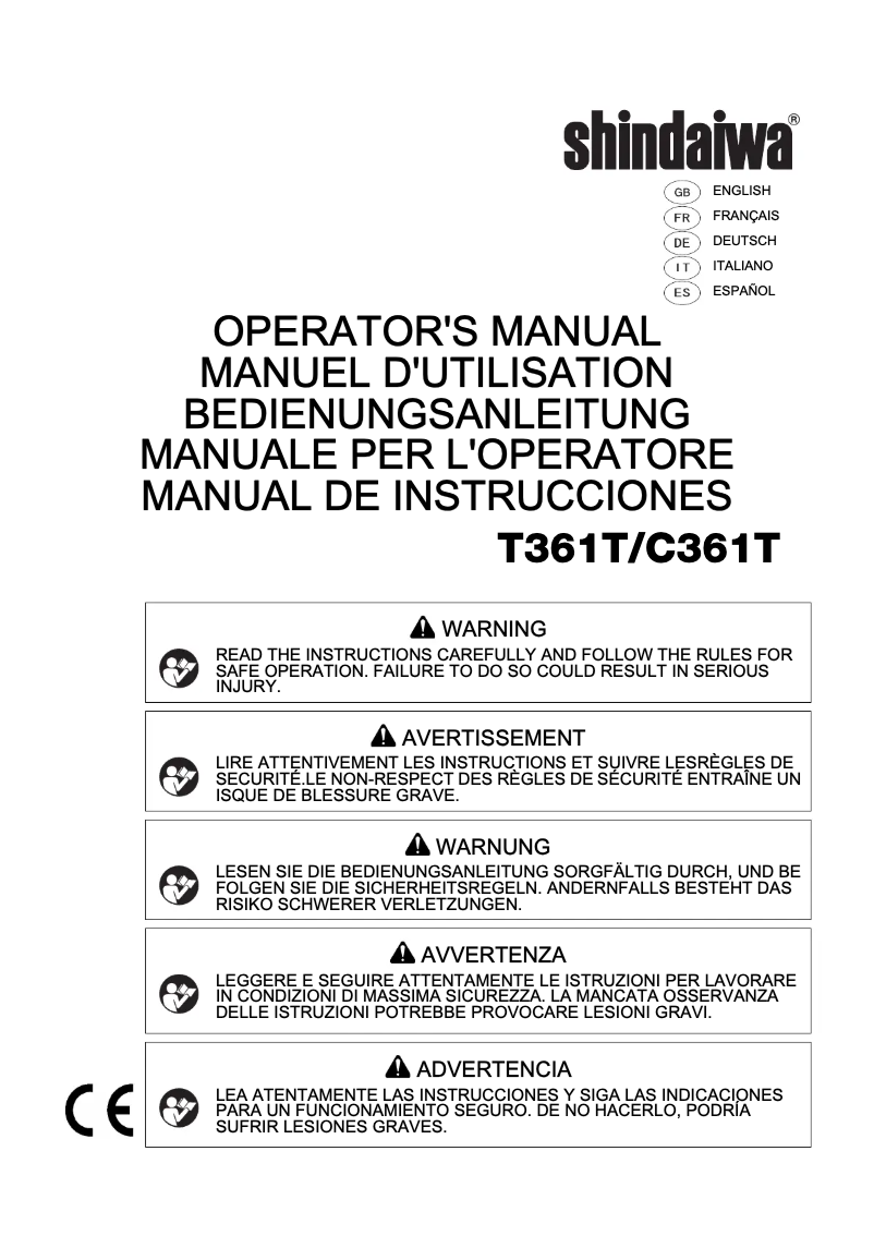Page 1 de la notice Manuel utilisateur Shindaiwa C361T