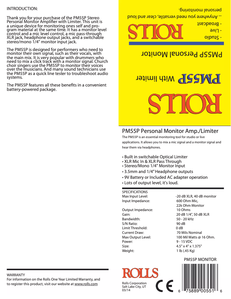 Page 1 of the manual User Manual Rolls PM55P