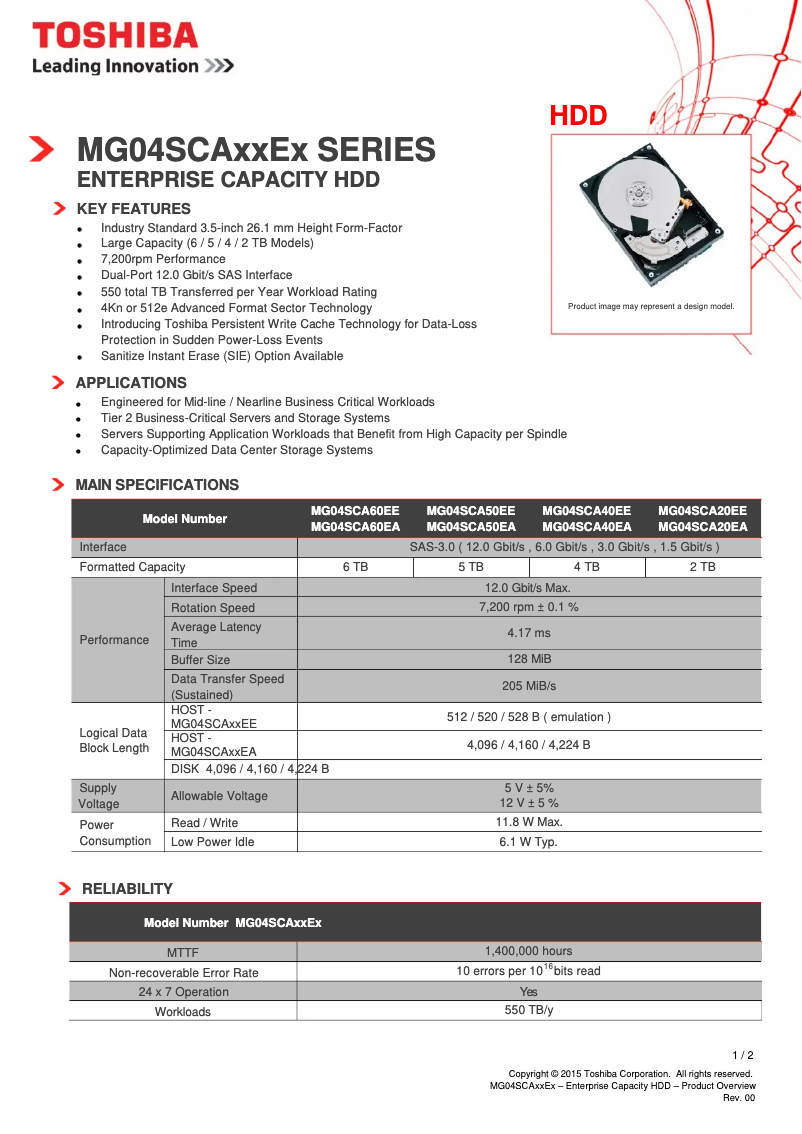Page 1 de la notice Manuel utilisateur Toshiba MG04SCA50EA