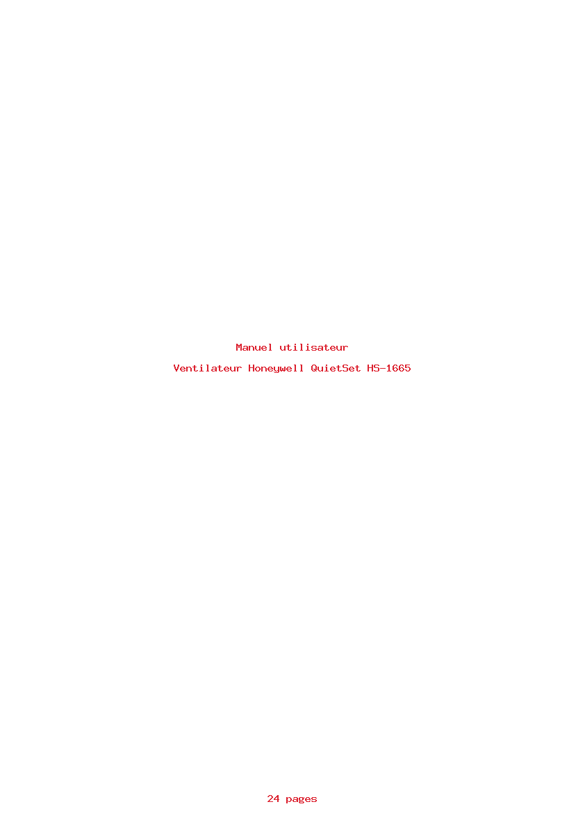 Page 1 de la notice Manuel utilisateur Honeywell QuietSet HS-1665