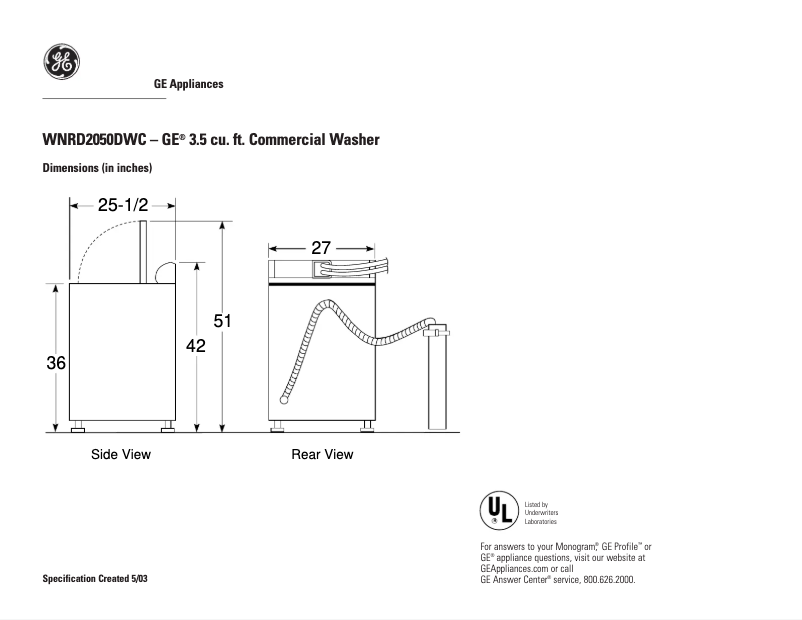 Page n°1 - Fiche technique GE WNRD2050DWC