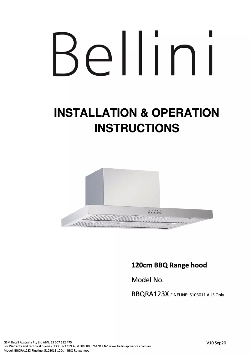 Page 1 de la notice Manuel utilisateur Bellini BBQRA123X