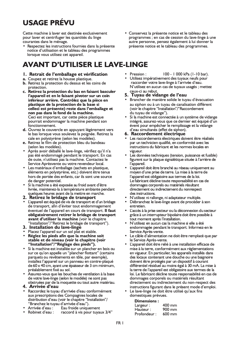 Page 1 de la notice Manuel utilisateur Laden EV 1288