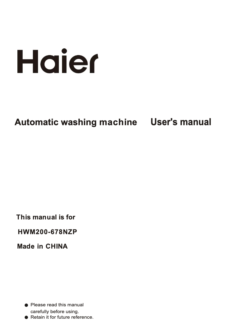 Página 1 del manual Manual de usuario Haier HWM200-678NZP