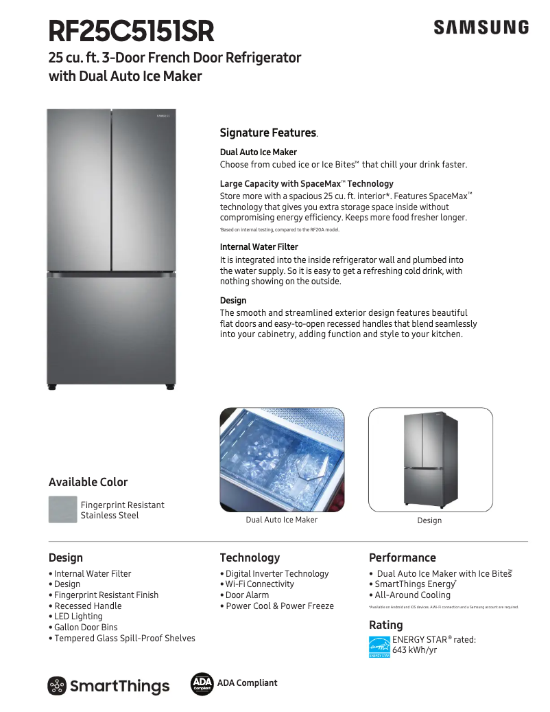 Página 1 del manual Ficha técnica Samsung RF25C5151SR