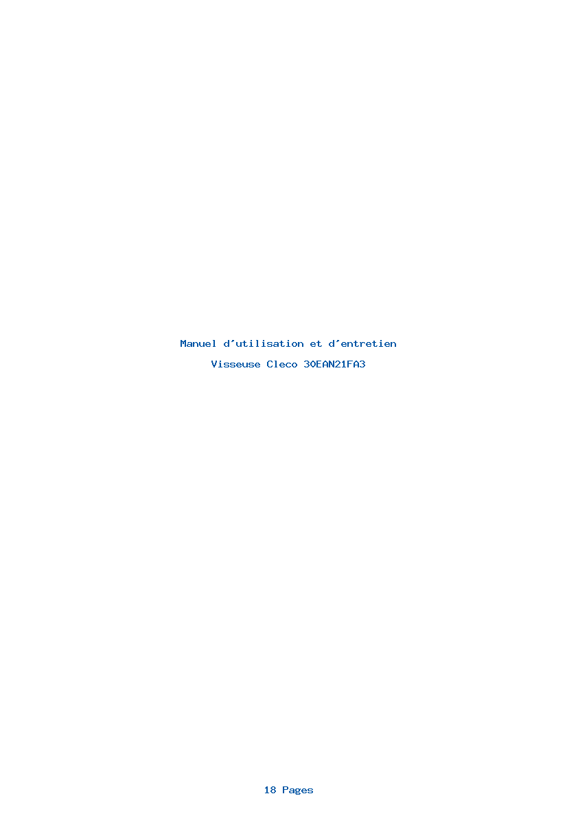 Page 1 de la notice Manuel d'utilisation et d'entretien Cleco 30EAN21FA3