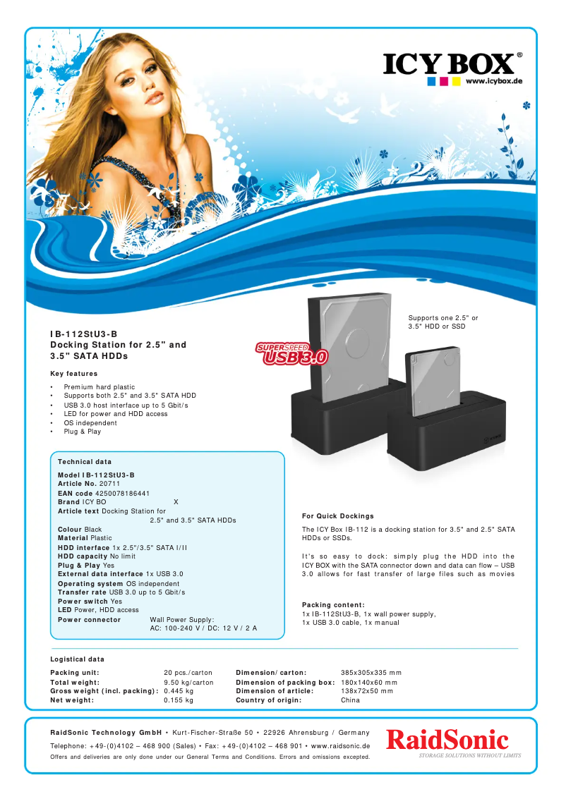 Page 1 de la notice Fiche technique Icy Box IB-112StU3-B