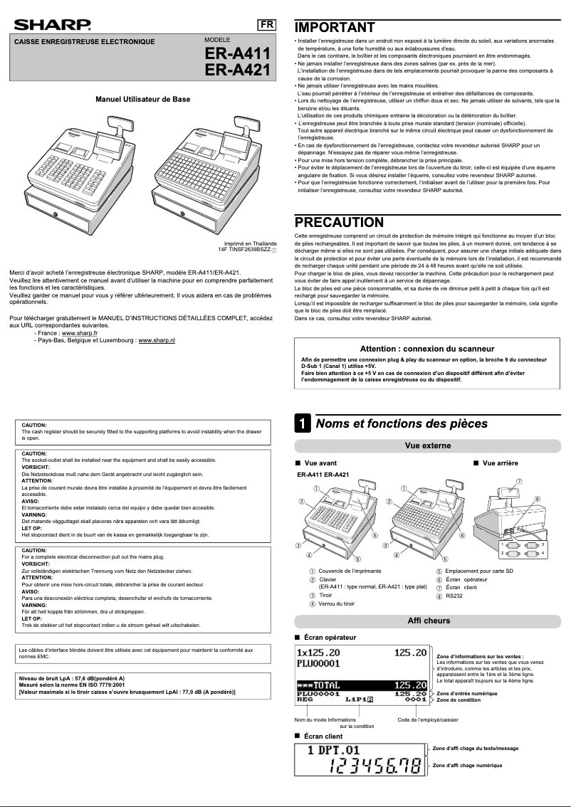 Page 1 de la notice Mode d'emploi Sharp ER-A421