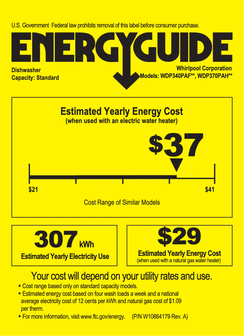 Page 1 of the manual Energy Label Whirlpool WDP370PAH