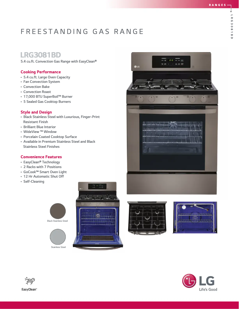 Page 1 de la notice Fiche technique LG LRG3081BD