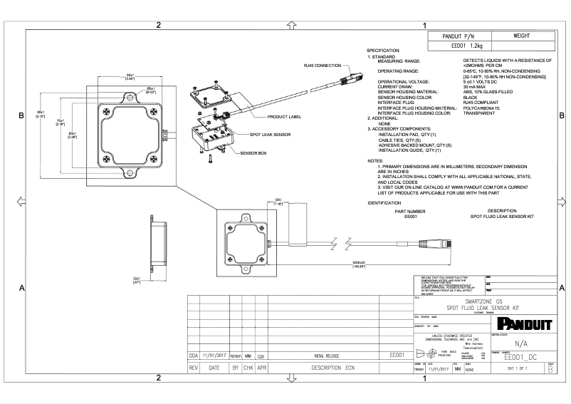 Page 1 de la notice Dessin technique Panduit EE001