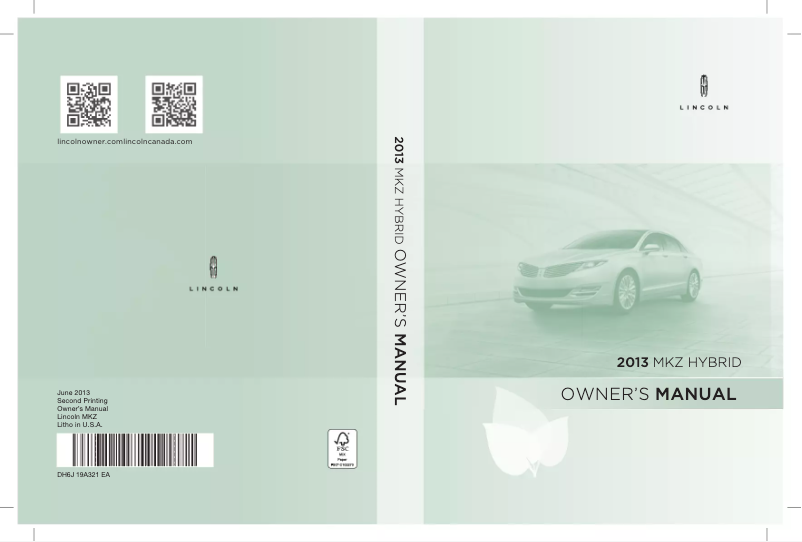 Page 1 de la notice Manuel utilisateur Lincoln MKZ Hybrid (2013)