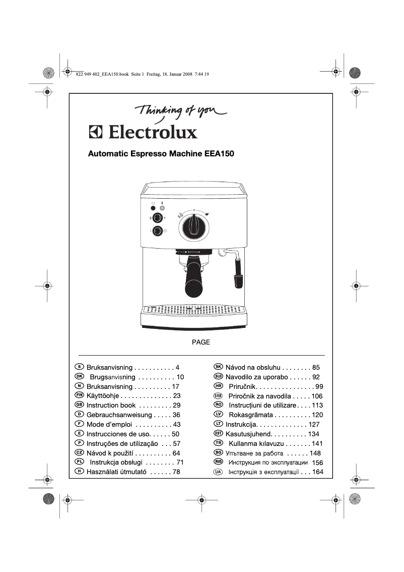 Page 1 de la notice Manuel utilisateur Electrolux EEA150