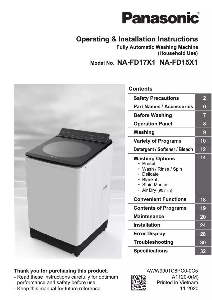 Página 1 del manual Manual de usuario Panasonic NA-FD17X1