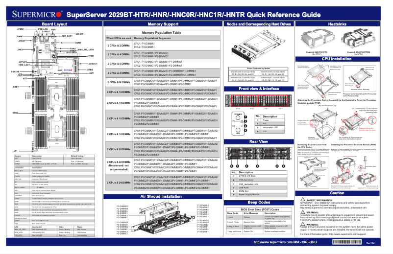 Page 1 de la notice Guide de démarrage rapide Supermicro SuperServer 2029BT-HNC1R
