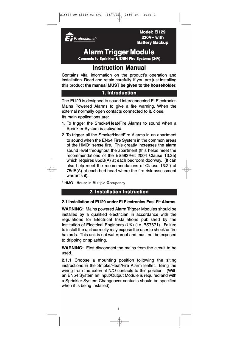 Página 1 del manual Manual de usuario Ei Electronics Ei129