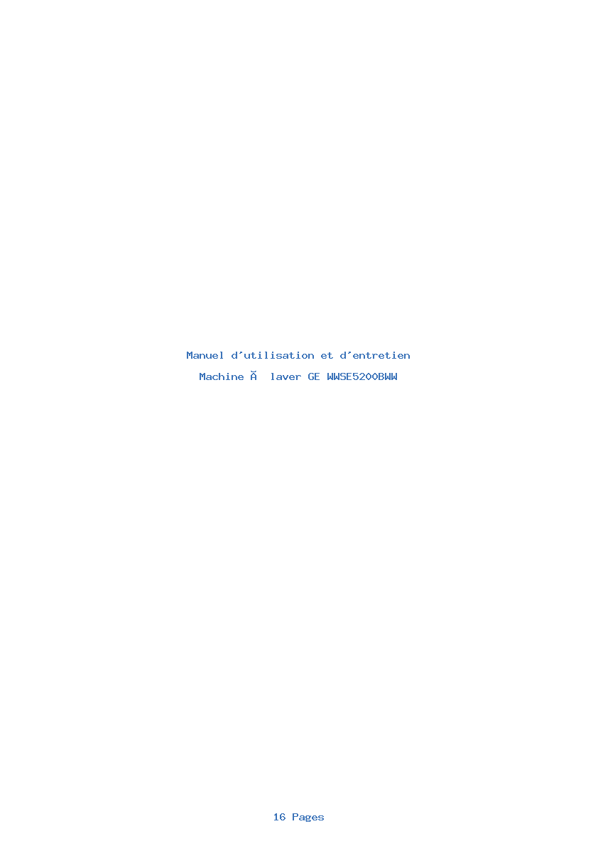 Page 1 de la notice Manuel d'utilisation et d'entretien GE WWSE5200BWW