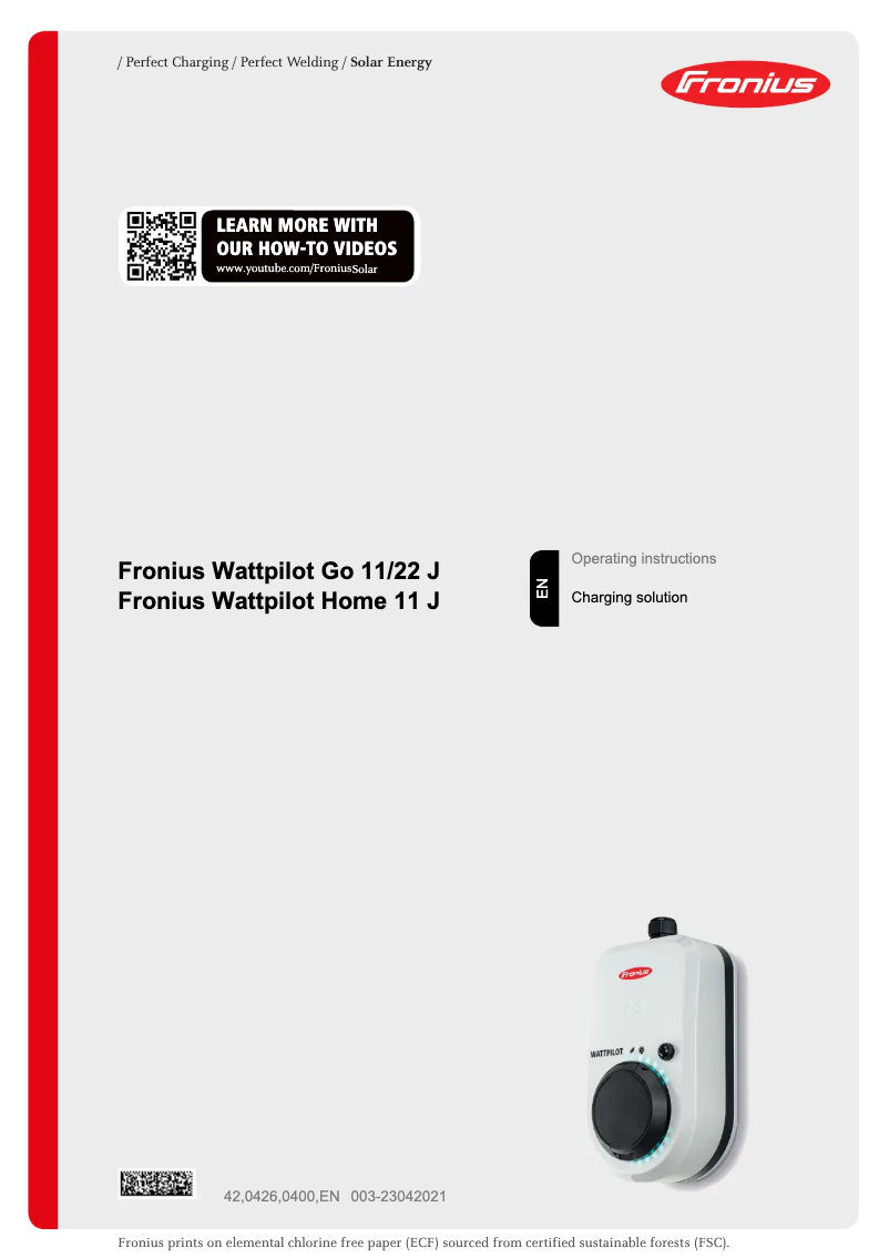 Page 1 de la notice Manuel utilisateur Fronius Wattpilot Home 11 J