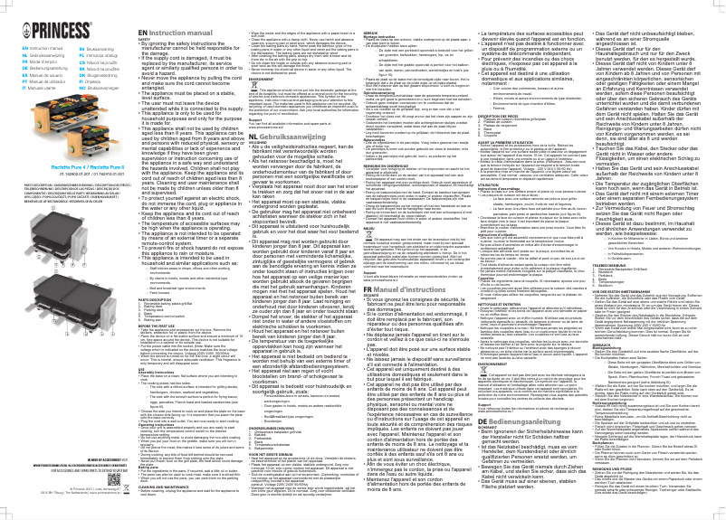 Page 1 de la notice Manuel utilisateur Princess Raclette Pure 4 162900