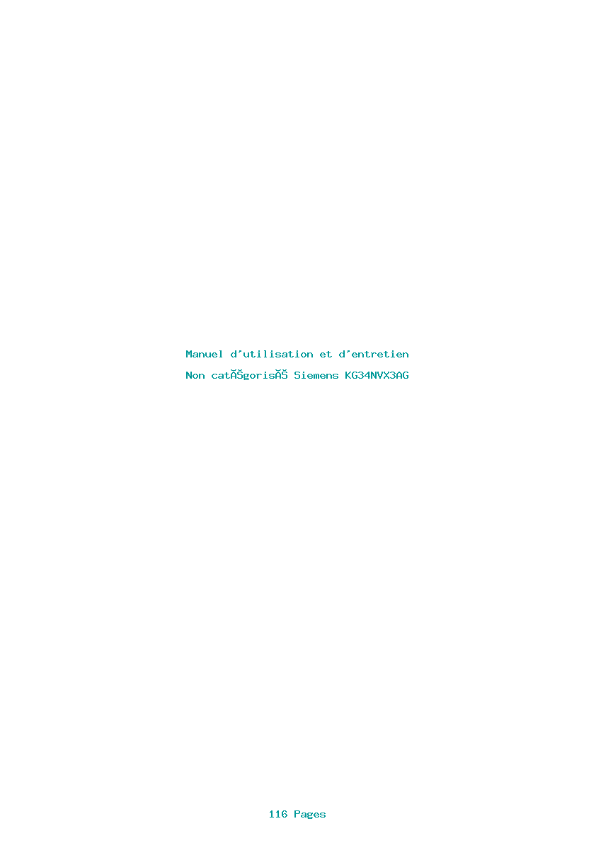 Page 1 de la notice Manuel d'utilisation et d'entretien Siemens KG34NVX3AG