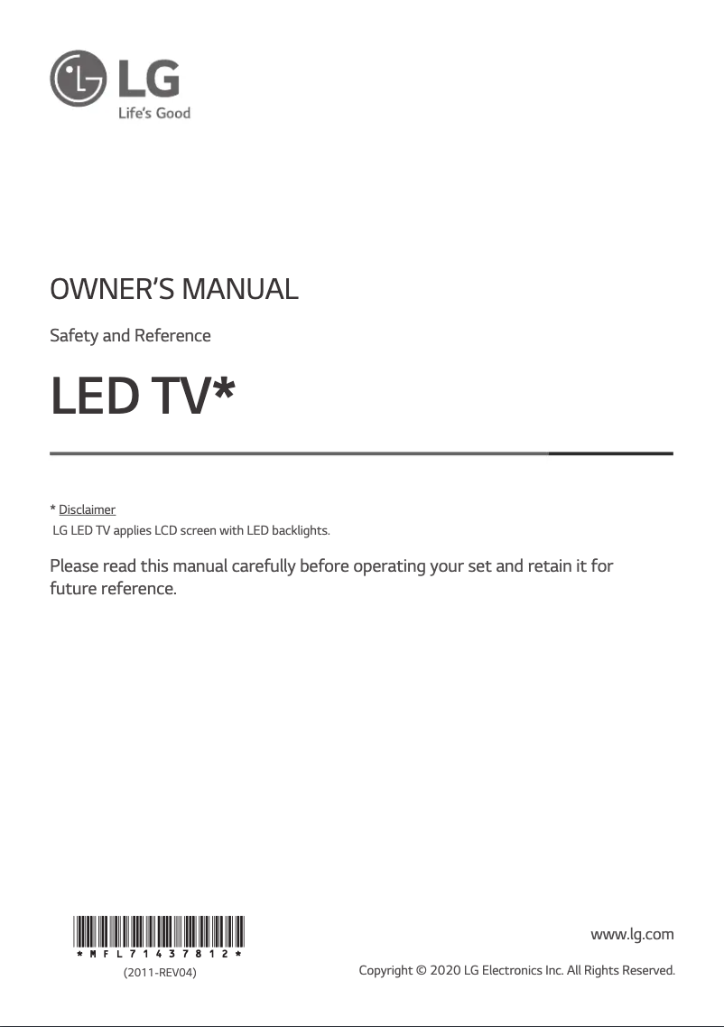 Page 1 of the manual User Manual LG 55UN7300PTC