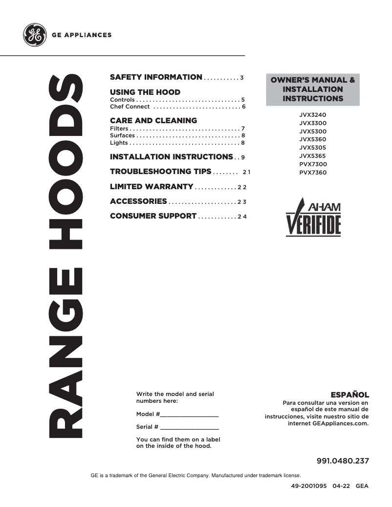 Page 1 of the manual Use and Maintenance Manual GE JVX5300BJTS