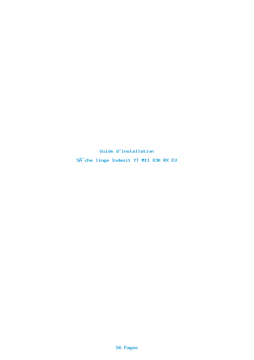 Page 1 de la notice Guide d'installation Indesit YT M11 83K RX EU