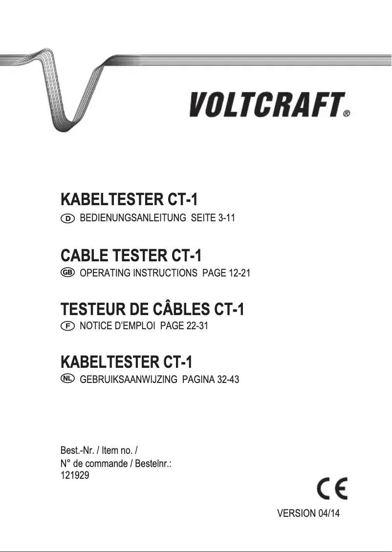 Page 1 de la notice Manuel utilisateur Voltcraft CT-1