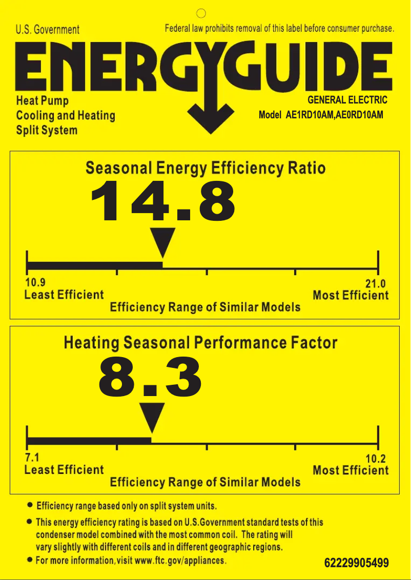 Page 1 of the manual Energy Label GE AE0RD10AM