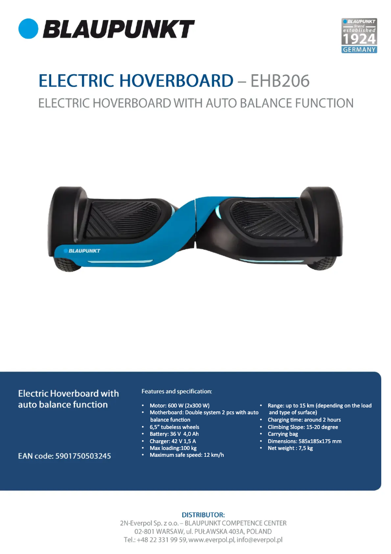 Page 1 de la notice Fiche technique Blaupunkt EHB206