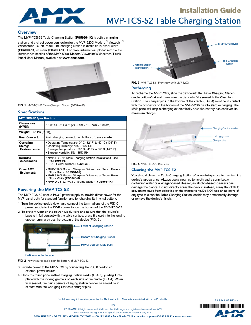 Page 1 de la notice Manuel utilisateur AMX MVP-TCS-52-GW