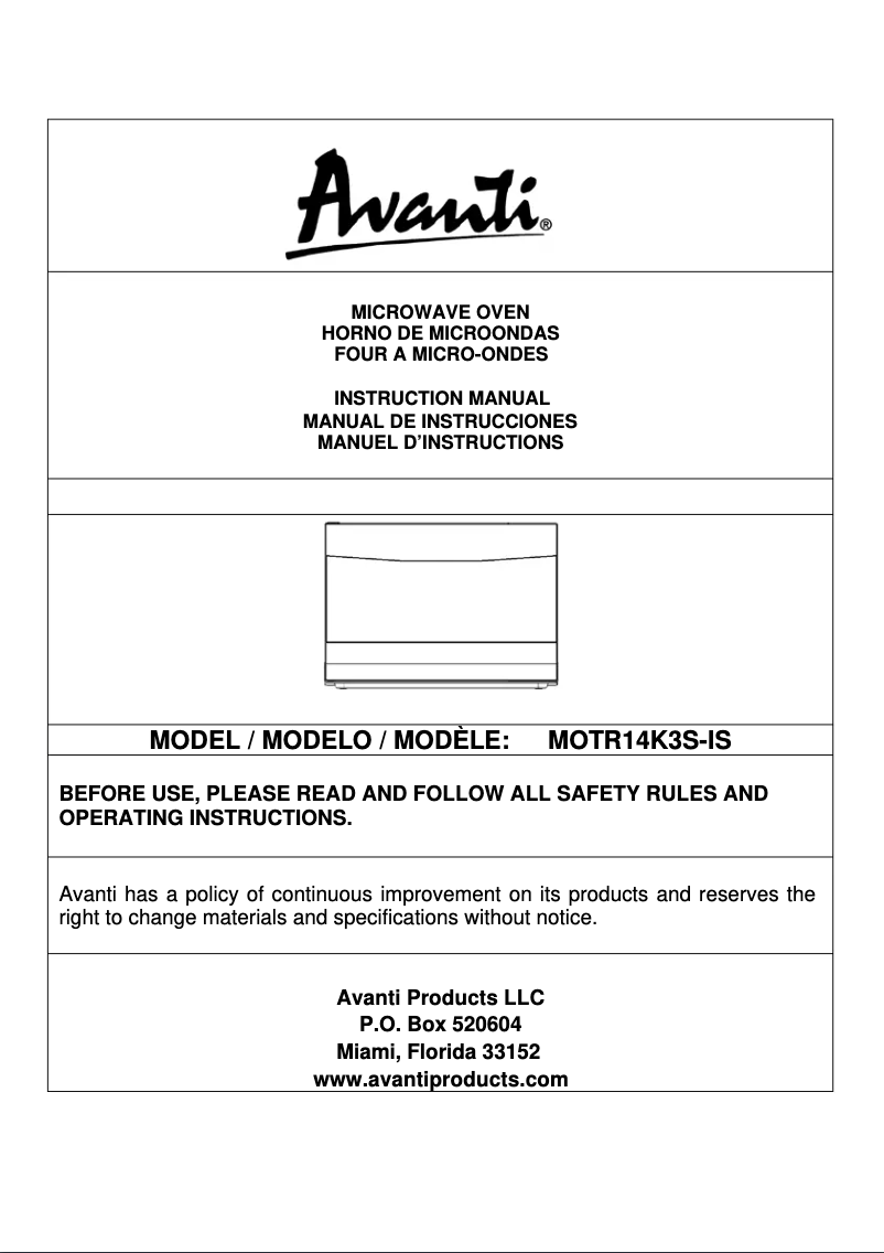 Page 1 de la notice Manuel utilisateur Avanti MOTR14K3S-IS