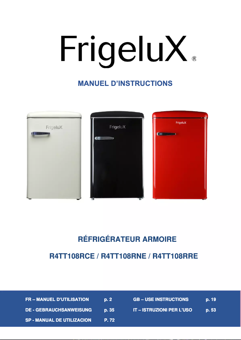 Página 1 del manual Manual de usuario FrigeluX R4TT108RNE
