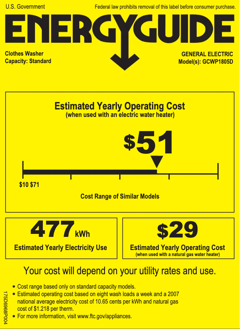 Page 1 de la notice Label énergétique GE GCWP1805DCC