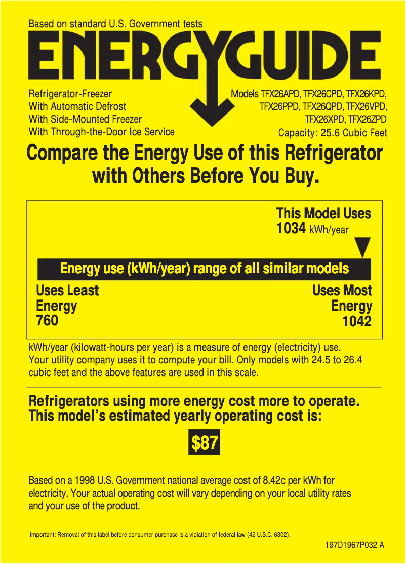 Page n°1 - Label énergétique GE TFX26ZPDWW