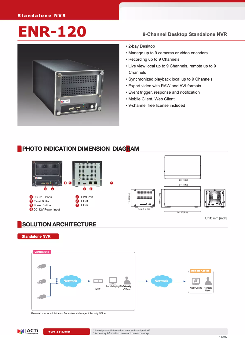 Page 1 de la notice Brochure ACTi ENR-120