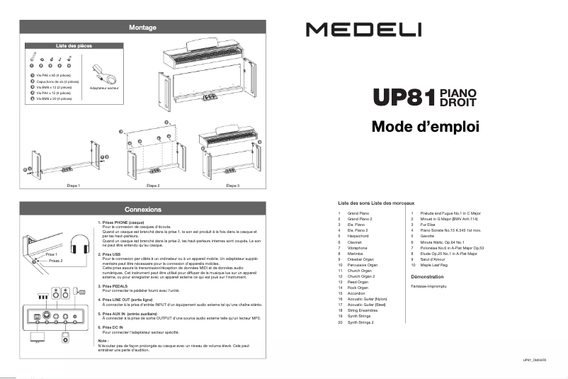 Page 1 de la notice Manuel utilisateur Medeli UP81