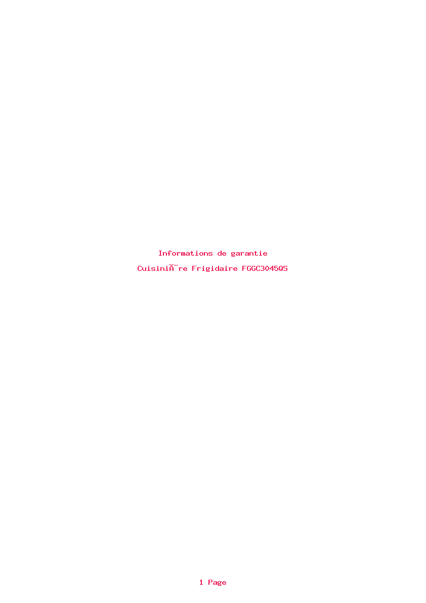 Page 1 de la notice Informations de garantie Frigidaire FGGC3045QS