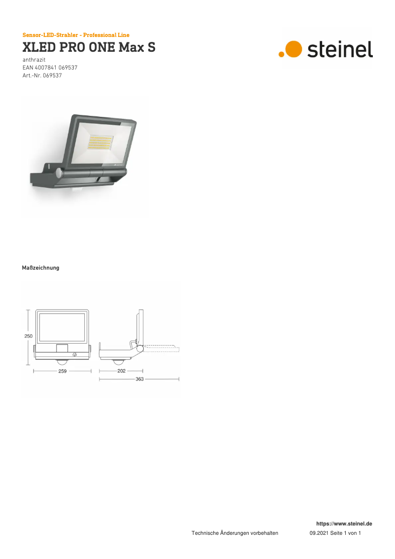 Página 1 del manual Dibujo técnico Steinel XLED PRO ONE Max S