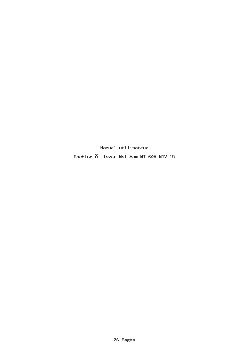 Page 1 de la notice Manuel utilisateur Waltham WT 605 WAV 15