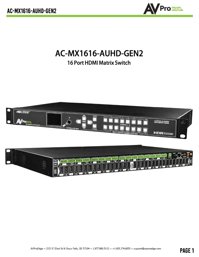 Page 1 de la notice Manuel utilisateur AVPro Edge AC-MX1616-AUHD-GEN2